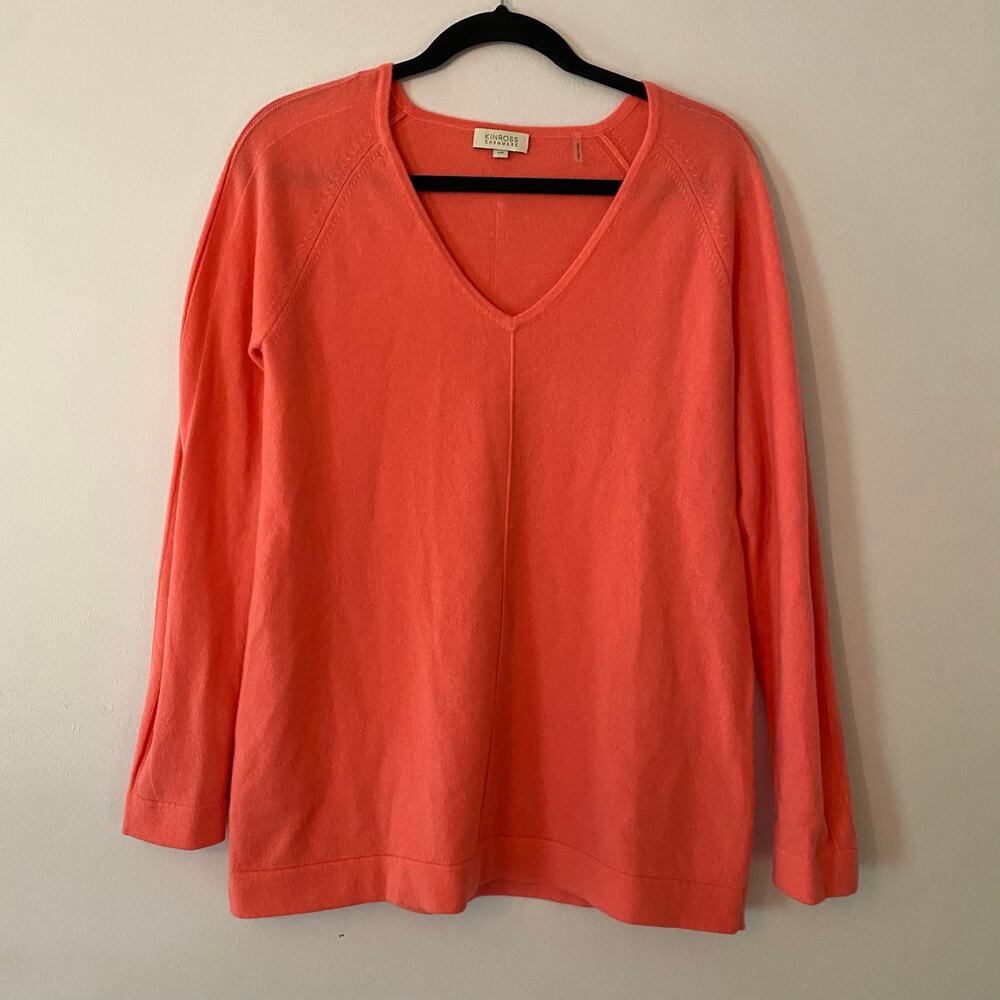 Kinross Cashmere Hot Pink V-neck Pullover Sweater Minimalist Women's size Small